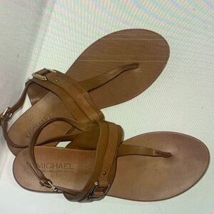MICHAEL KORS Thong Sandals Brown Faux Leather Slingback Designer Shoes Sz 10 M